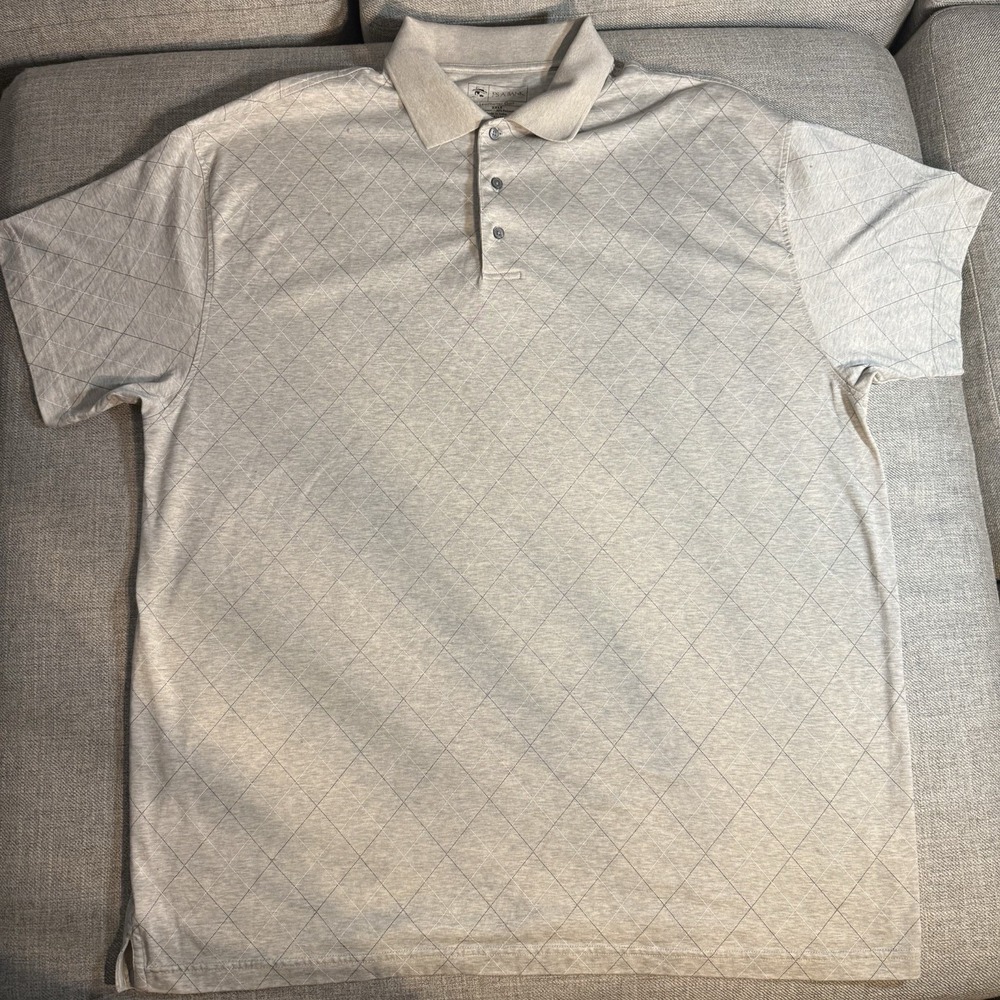 Jos A Bank Leadbetter Golf Polo‎ Shirt Mens 2XLT Tall Beige Diamond Pattern